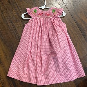 Pink flamingo smocked dress, silly goose brand 12 mo